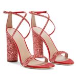 Giuseppe Zanotti Tara Glitter Strappy Leather Block Heel Sandals Red Orange 40 Photo 1