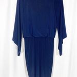 MISA Los Angeles Teget Draped Twist Front Bell Sleeve Mini Dress: Navy Blue Photo 3