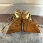 Christian Louboutin  Gold Leather Strappy Cork Wedges - US7 IT37 Photo 3