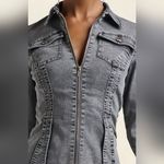 Venus  Jacket Top Denim Lace up Back Grey Fray Hem Distressed Asymmetrical 10/12 Photo 3