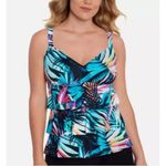 Swim Solutions Tankini Top Tiered Bust Support Palm Print Blue Pink 12 Photo 1