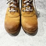 Sorel Lexie Camel Tan Leather Gray Fleece Wedge Lace Up Burnished Ankle Boots 6 Photo 5