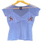 Tommy Hilfiger Vintage Y2K Tommy Jean Sheer Embroidered Baby Tee Top Small Floral Cottage Fairy Photo 0