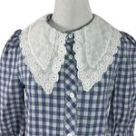 Vicky & Lucas Gingham Peter Pan Collar Doll Core Tiered Ruffle Mini Dress Small Blue Photo 4