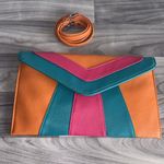 Orange and Pink Chevron Clutch with Geometric Design Photo 14