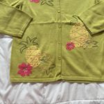Vintage Y2K Retro Womens Medium 3/4 Sleeve Tropical Pineapple Floral Cardigan Green Photo 2