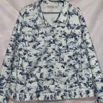 BELLE KIM GRAVEL WO SIZE 3X WHITE WITH BLUE TROPICAL DESIGN DENIM JACKET EUC Photo 5