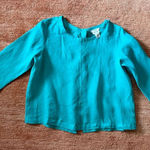 Nicole Miller  New York 100% Linen Turquoise Button Back Top Women’s M Photo 0