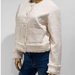 EXPRESS Women's Fringe Tweed Novelty Button Oversized Cropped Jacket Size S Photo 6