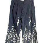 Adam Lippes Navy Blue Pleat Front Floral Print Cropped Culotte Pants Size 10 Photo 4