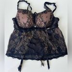 Victoria's Secret  34B BRA SET+garter skirt Size Small Black Gold ANGEL FANTASIES Photo 1