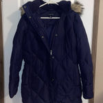 Lands' End Lands’ End Dark Blue Down Faux Fur Detach. Hooded Coat Women’s Size XS (2-4) Photo 0