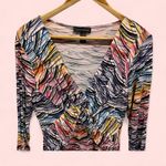 Cable & Gauge Cute stretchy rainbow wave twist front deep v babydoll 3/4 sleeve top mermaid Photo 2
