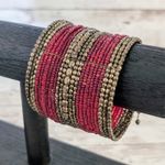 Vintage Wrap Bracelet Statement Brass Tone & Red Beads Photo 0