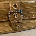 Kathy Van Zeeland  Python Snakeskin Top Zip Clutch Green Beige Rhinestones Photo 1
