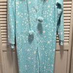 Faded Glory  Stars Mint/White One Piece Zip Front Hooded Pjs Size L 12-14 Soft Photo 0