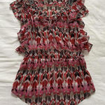 Y2K Pink and brown shimmer ruffled top with beaded details Photo 0