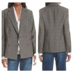 Frame  Double Breasted Blazer Tan Multi Size 4 Women Plaid Wool Long Sleeve Photo 2