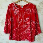 Vintage boho cherry red floral embroidered 3/4 length sleeve top size L Size L Photo 0