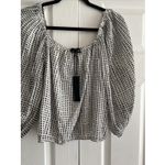 Lucy Paris  Womens Medium White Polka Dot Blouse Puff Sleeve Milkmaid NEW Lux Photo 4