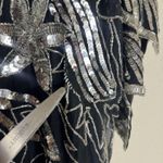 Vintage Silk Sequin Beaded Shirt Womens Medium Black Silver Party Evening 80s Photo 9