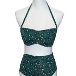 Garnet Hill  Ruched High Waisted Two Piece Swimsuit Bikini Pine Leopard 2 New Photo 0