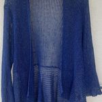 Eileen Fisher Blue Linen Open Knit Cardigan XL Lightweight Layer Coastal Resort Photo 0