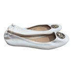 Tahari  Girl White Leather Ballet Flats Gold Logo Slip On Shoes Size 10 Photo 2