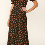 Outerknown  Black‎ Floral Maxi Dress Puff Sleeve Sustainable  Button Front XS Photo 0