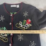 BP Design Ugly Christmas Sweater Cardigan Beaded Sz S Black Sequin Sleds Holiday Photo 7