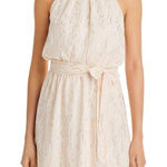 AQUA Halter Belted Mini Dress Ruffle Neck Sleeveless Lined Peach-Pink Gold XL Photo 0