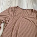 Amazon Womens Tan Ribbed Asymmetrical Neck Long Sleeve Bodysuit Size XL Photo 3