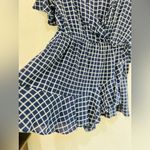 BP . Nordstrom Glen Plaid Wrap Short Sleeve Shorts Romper. Size Med blue & white Photo 6