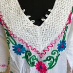 White long sleeve embroidered vneck w/ lace top Size M Photo 1