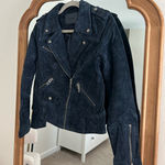 BLANK NYC  Moto Jacket Navy Blue Suede Photo 0
