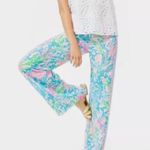 Lilly Pulitzer Lorena Breezy Sink Swim Blue Pink Wide Leg Palazzo Pullon Pants L Photo 2