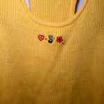 Mudd  Yellow Ribbed Tank Top Women's Racerback Embroidered Heart Peace Flower y2k Photo 1