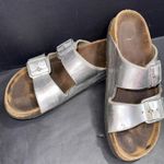 Birkenstock Arizona Cork Sandals Silver Worn Boho Hippie Natural Shoe Leather 40 Photo 0