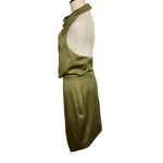 Elliatt  Camo Asymmetric Satin Halter Dress in Khaki Green Photo 9