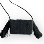 Judith Leiber vintage embroidered Suede evening mini bag with tassles, black Photo 0