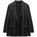 ZARA STRAIGHT CUT FAUX LEATHER BLAZER Black Size XS NEW Photo 7