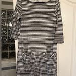 Gap Sz M Gray White Knit Striped DRESS Mini SHIFT Pullover Boat Neck 100% Cotton Photo 2