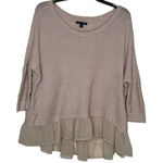 American Eagle Outfitters Womens Sweater Knit Chiffon Ruffle Hem Tan Beige Small Photo 0