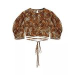 Maje Lipard Leopard Print Wrap Crop Top Sz 3/L Puff‎ Sleeve Tie Waist NWT $265 Photo 3