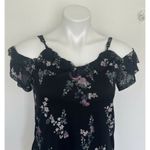 Vintage floral ruffle rose Victorian blouse top XSMALL short cap sleeves Black Size XS Photo 1