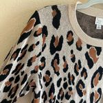 A New Day  Animal Print Sweater Women’s M Crewneck Tan Beige Soft Knit Pullover Photo 3