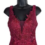 PORTIA AND SCARLETT Red Glitter Feather Gown Dress with Train PS21228 Size Size 0 Photo 9