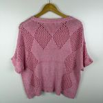 Fate Pink Marled Open Knit Short Sleeve Sweater Small Crochet Pullover Layering Photo 3