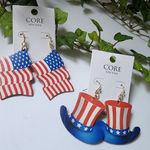 American Flag & Uncle Sam Hat Faux Leather Earrings Red Photo 0