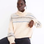 Madewell ‎ Somervell Fair Isle Turtleneck Sweater XXS Oversized Cream Knit Crop Photo 0